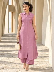 Pink Sleeveless Sequin Detail Kurta Set in Vatican Fabric