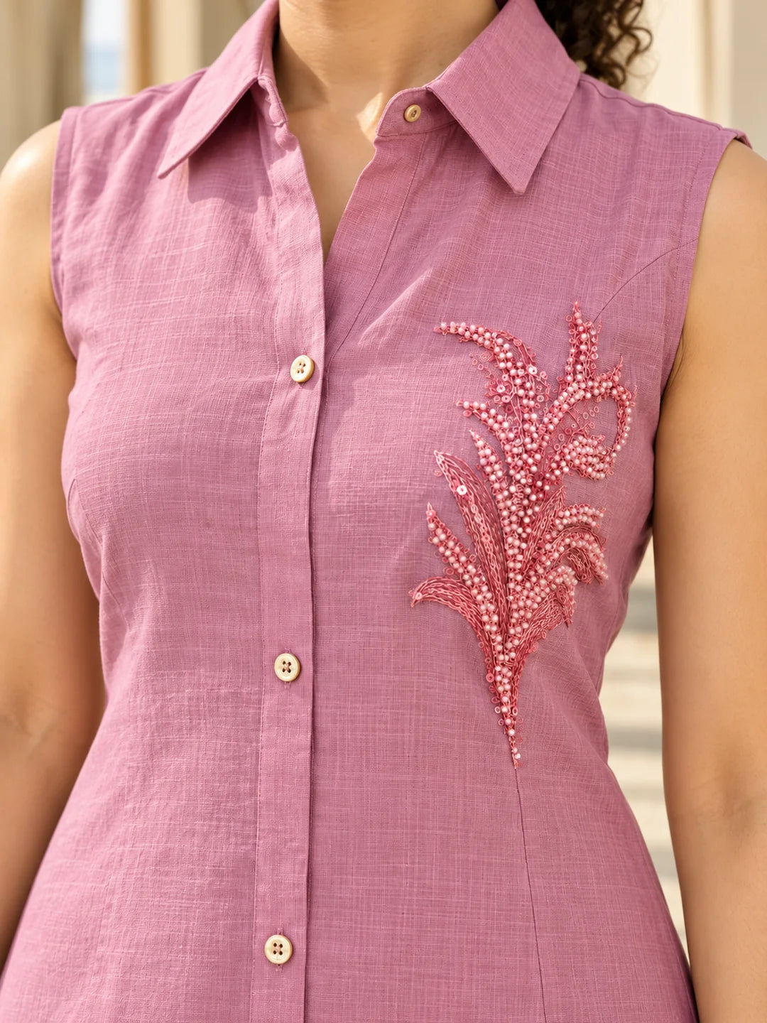 Pink Sleeveless Sequin Detail Kurta Set in Vatican Fabric