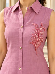 Pink Sleeveless Sequin Detail Kurta Set in Vatican Fabric