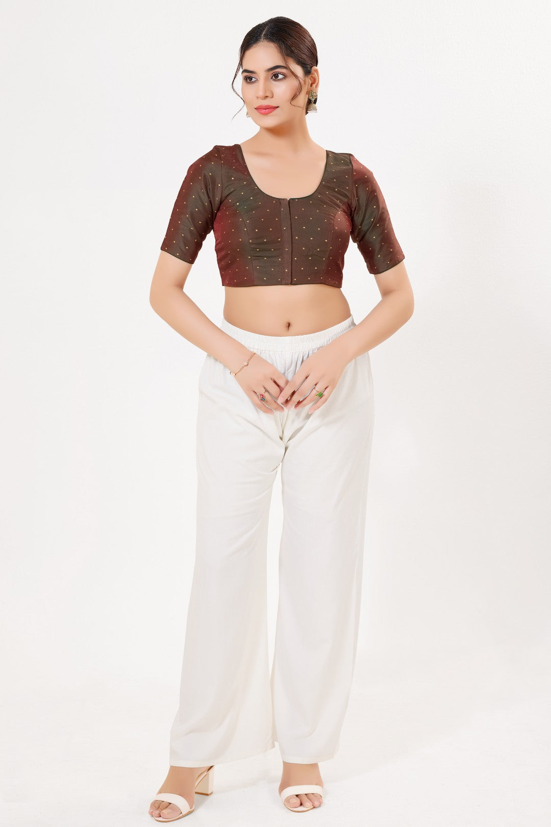 Vamas Tafetta Silk Zari Butti Round Neck Festive Blouse