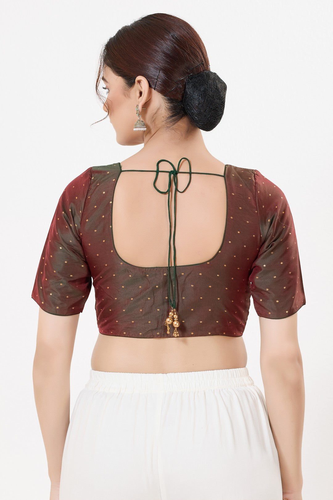Vamas Tafetta Silk Zari Butti Round Neck Festive Blouse