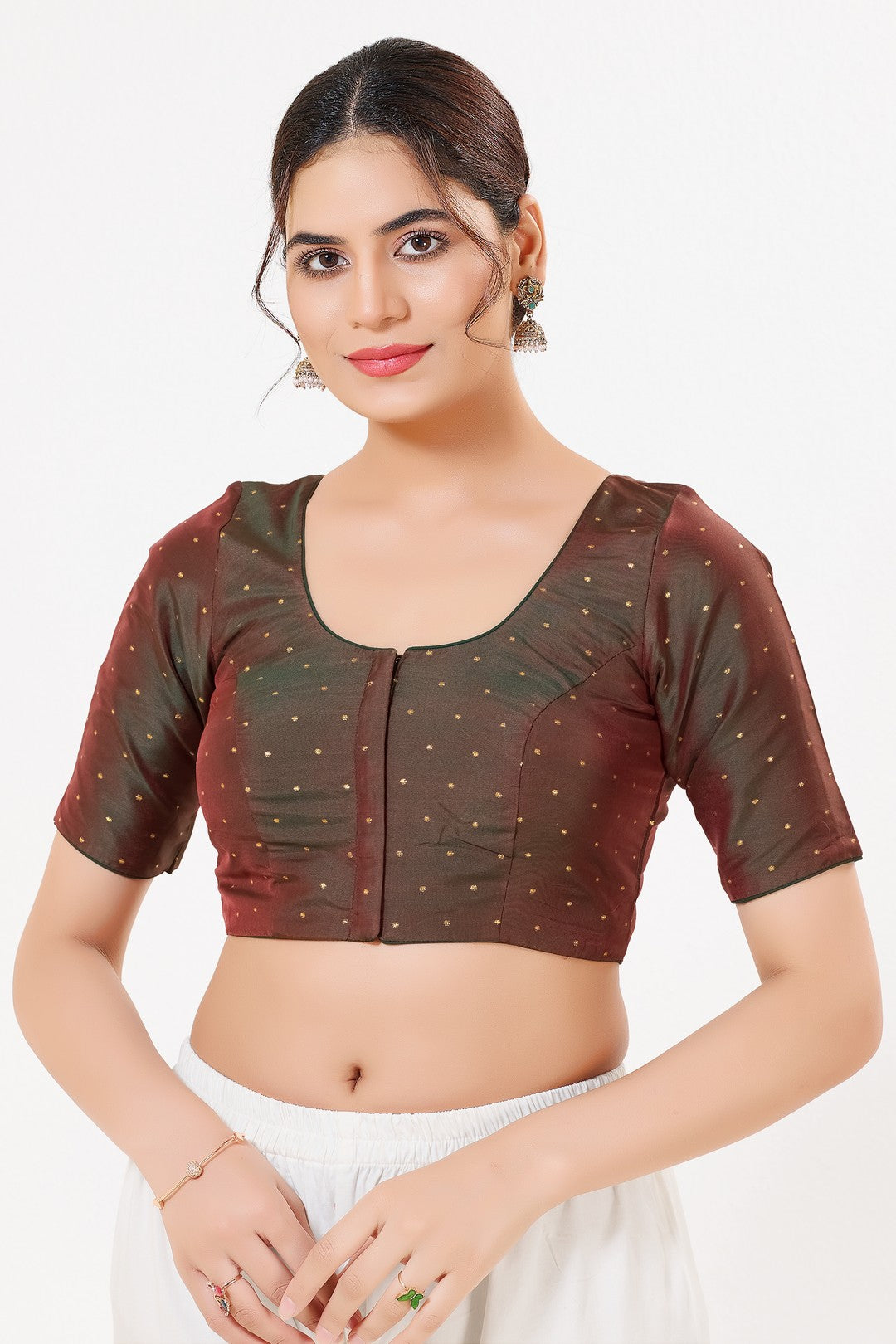 Vamas Tafetta Silk Zari Butti Round Neck Festive Blouse