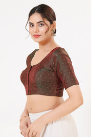 Vamas Tafetta Silk Zari Butti Round Neck Festive Blouse