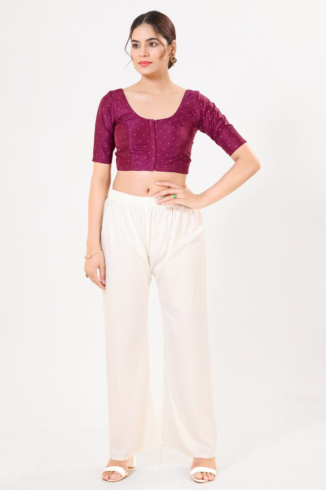 Vamas Tafetta Silk Zari Butti Round Neck Festive Blouse
