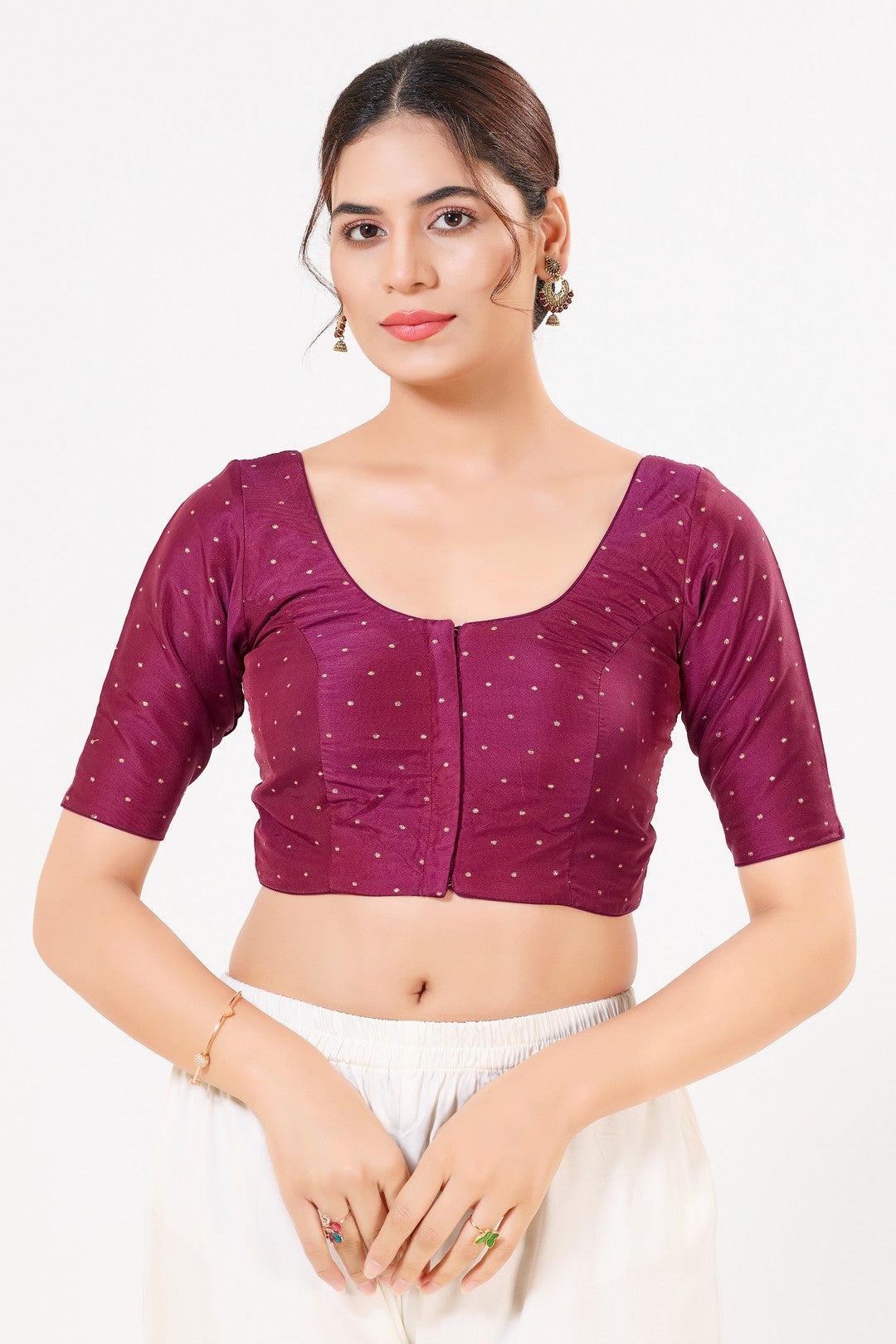 Vamas Tafetta Silk Zari Butti Round Neck Festive Blouse