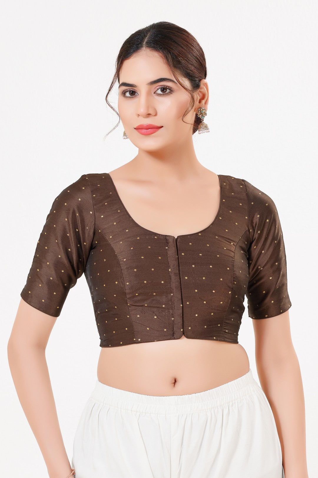 Vamas Tafetta Silk Zari Butti Round Neck Festive Blouse