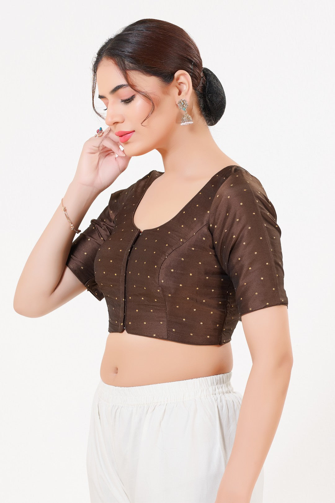 Vamas Tafetta Silk Zari Butti Round Neck Festive Blouse