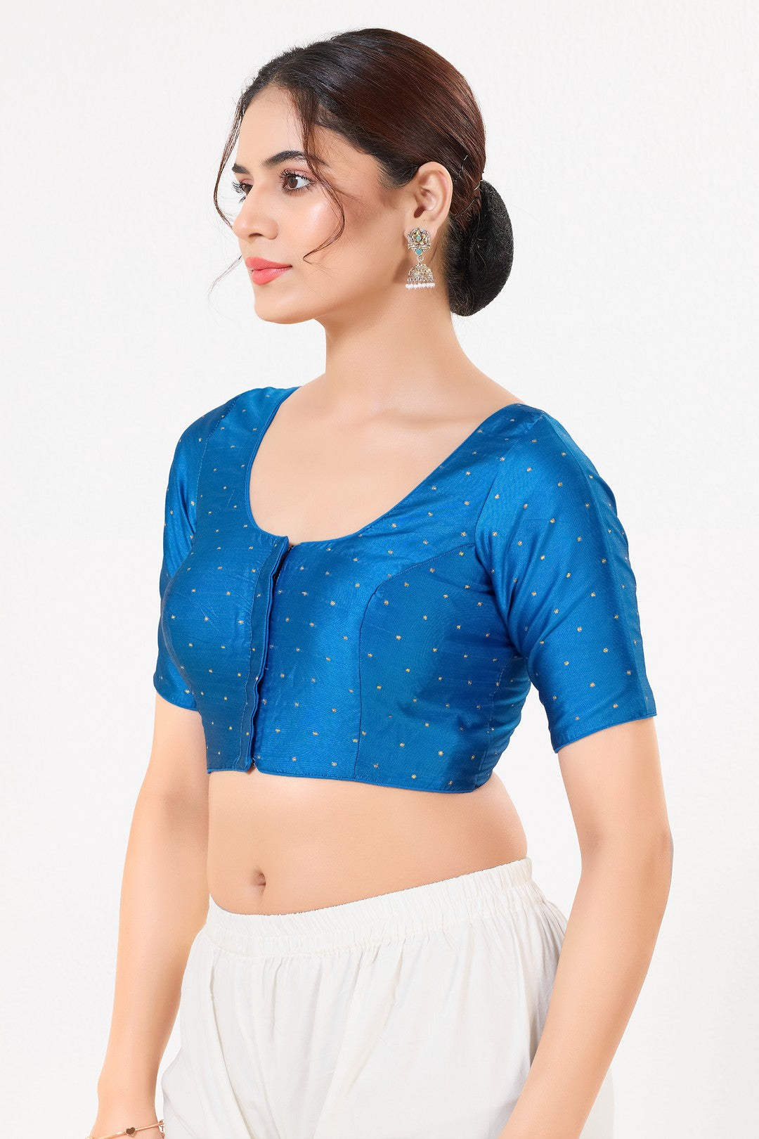 Vamas Tafetta Silk Zari Butti Round Neck Festive Blouse