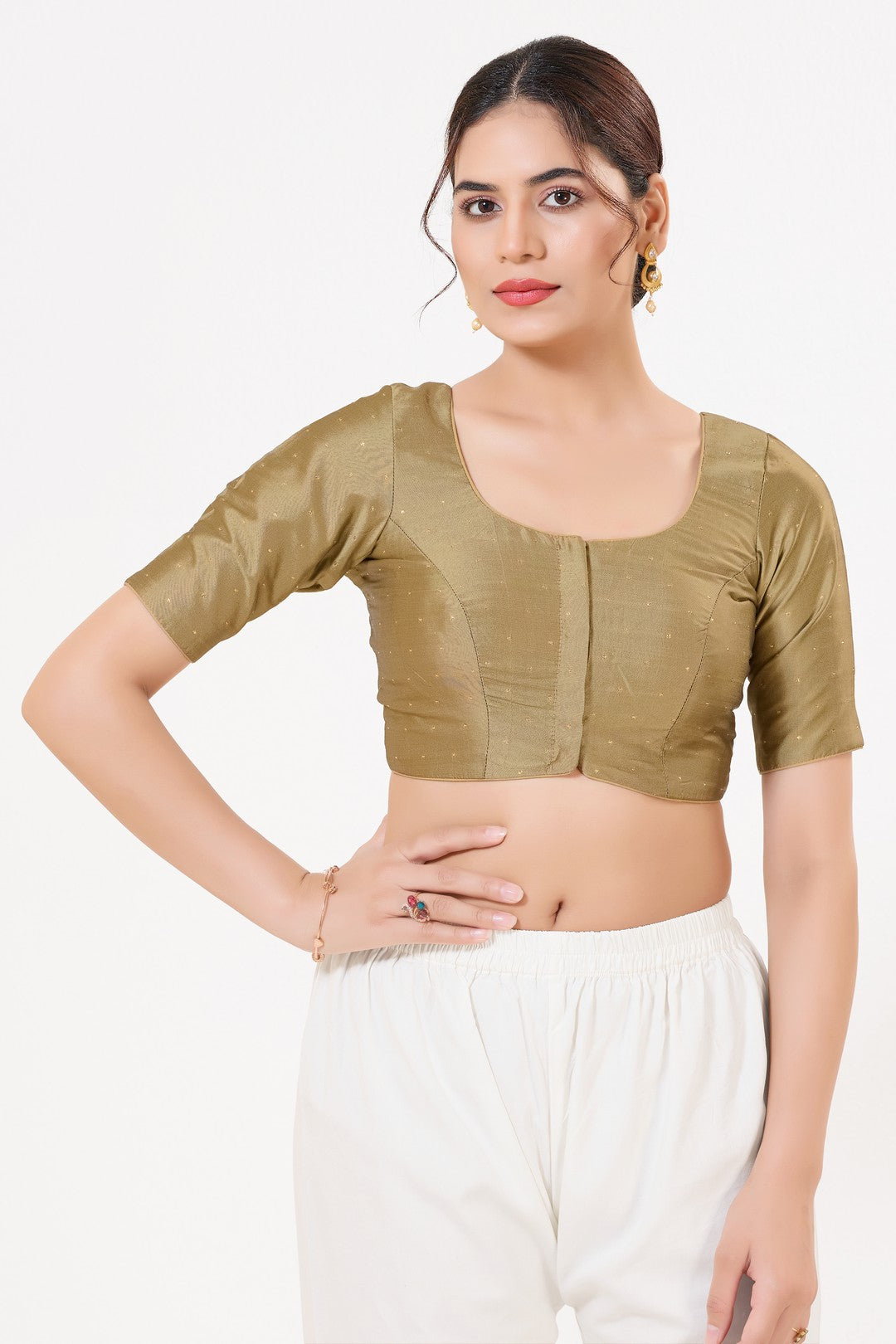 Vamas Tafetta Silk Zari Butti Round Neck Festive Blouse