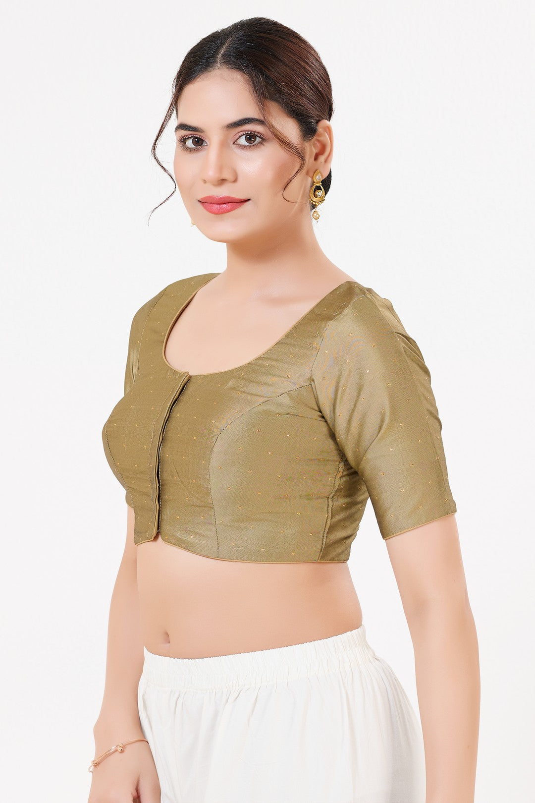 Vamas Tafetta Silk Zari Butti Round Neck Festive Blouse