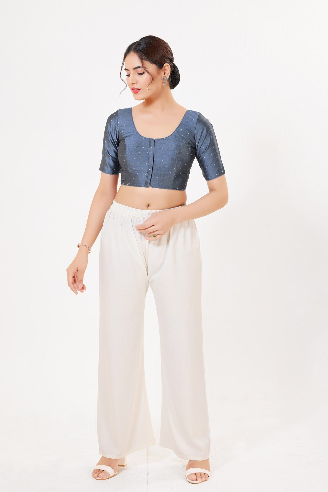 Vamas Tafetta Silk Zari Butti Round Neck Festive Blouse