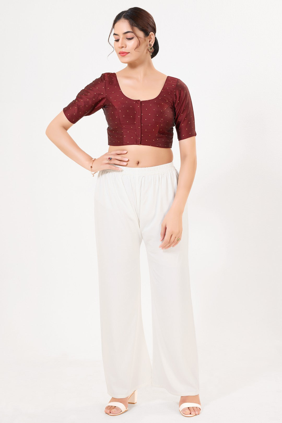 Vamas Tafetta Silk Zari Butti Round Neck Festive Blouse