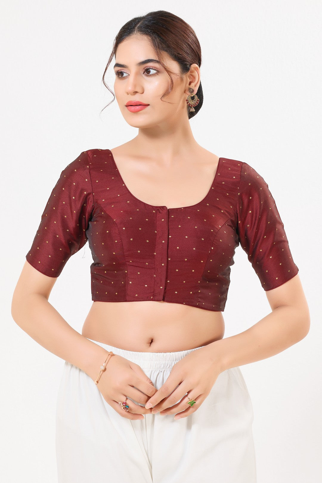 Vamas Tafetta Silk Zari Butti Round Neck Festive Blouse
