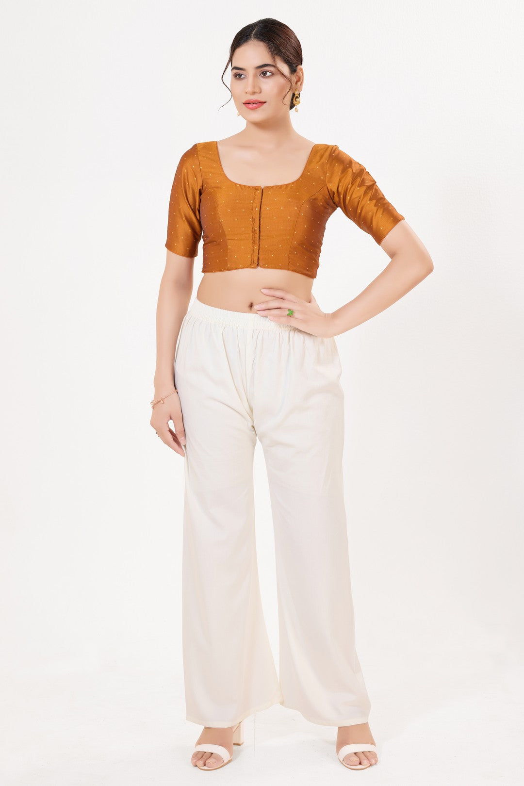 Vamas Tafetta Silk Zari Butti Round Neck Festive Blouse