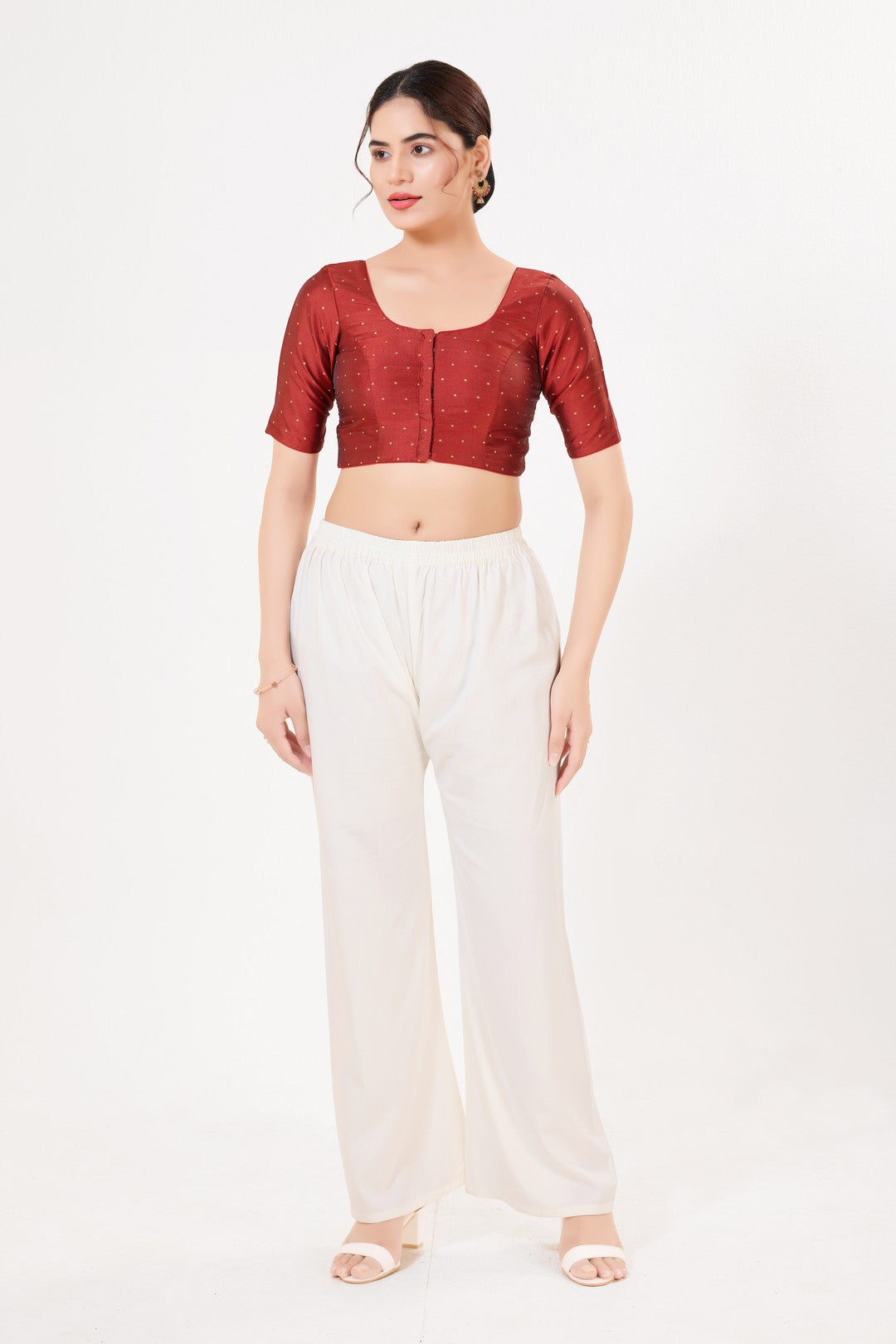 Vamas Tafetta Silk Zari Butti Round Neck Festive Blouse