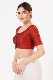Vamas Tafetta Silk Zari Butti Round Neck Festive Blouse