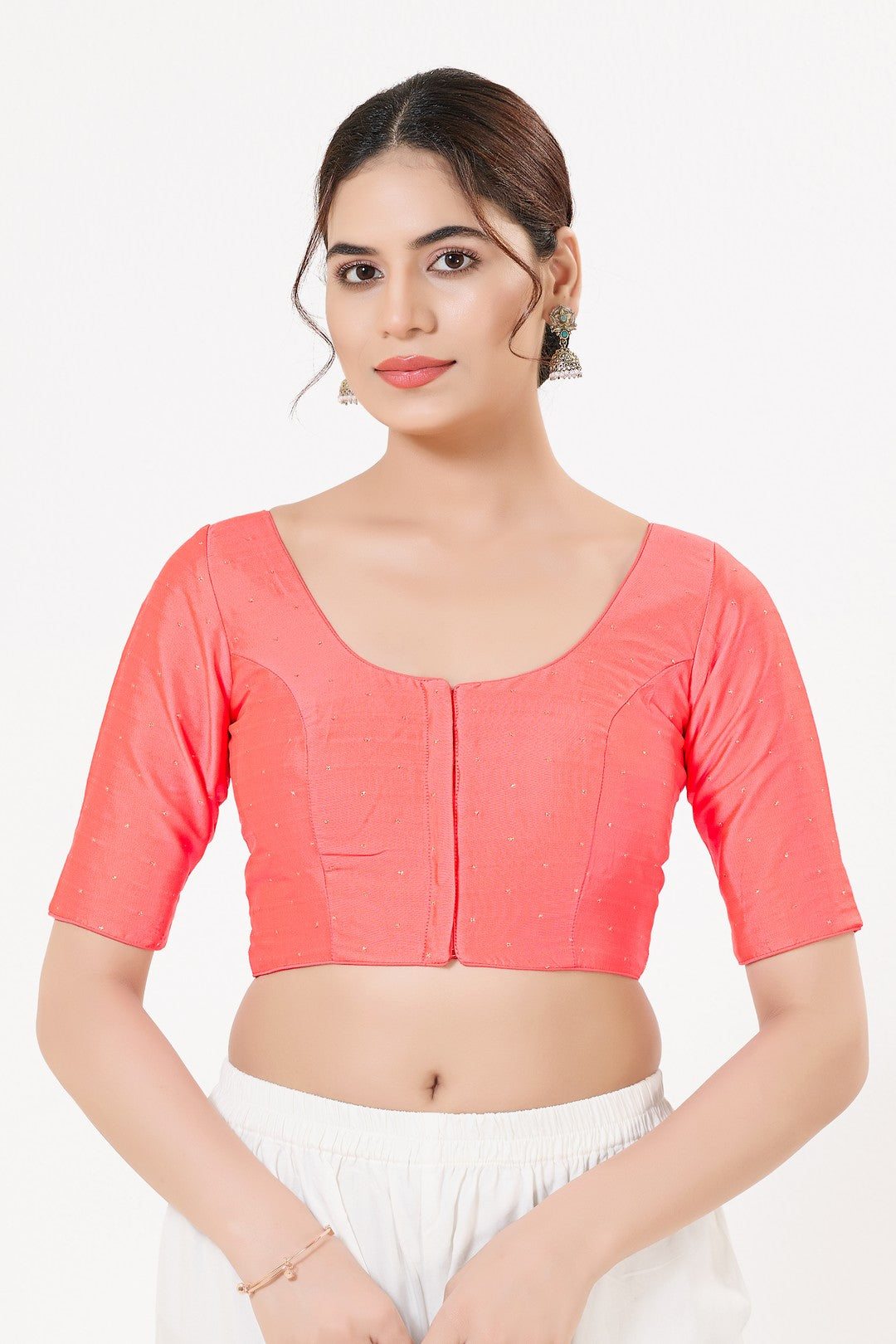 Vamas Tafetta Silk Zari Butti Round Neck Festive Blouse