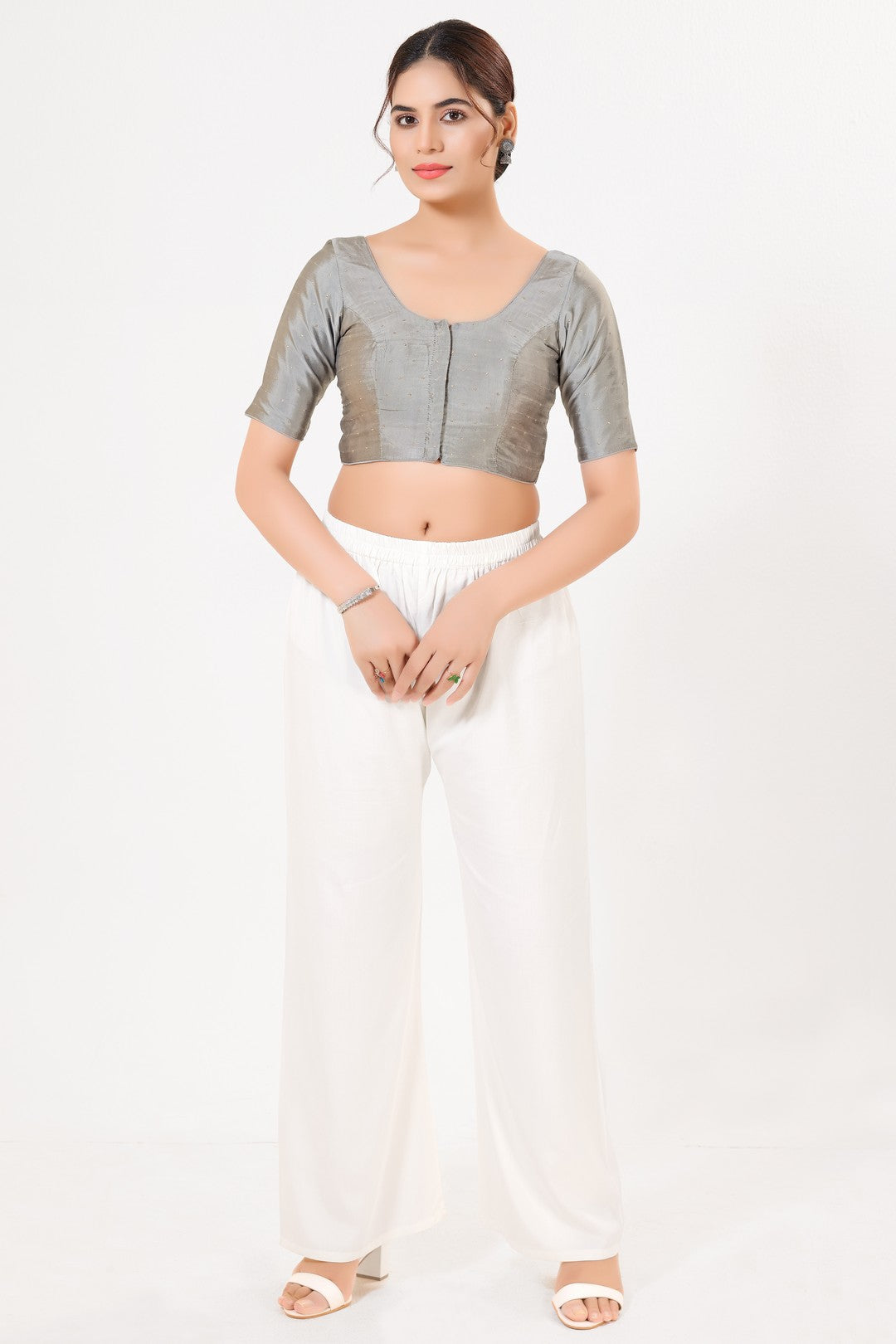 Vamas Tafetta Silk Zari Butti Round Neck Festive Blouse