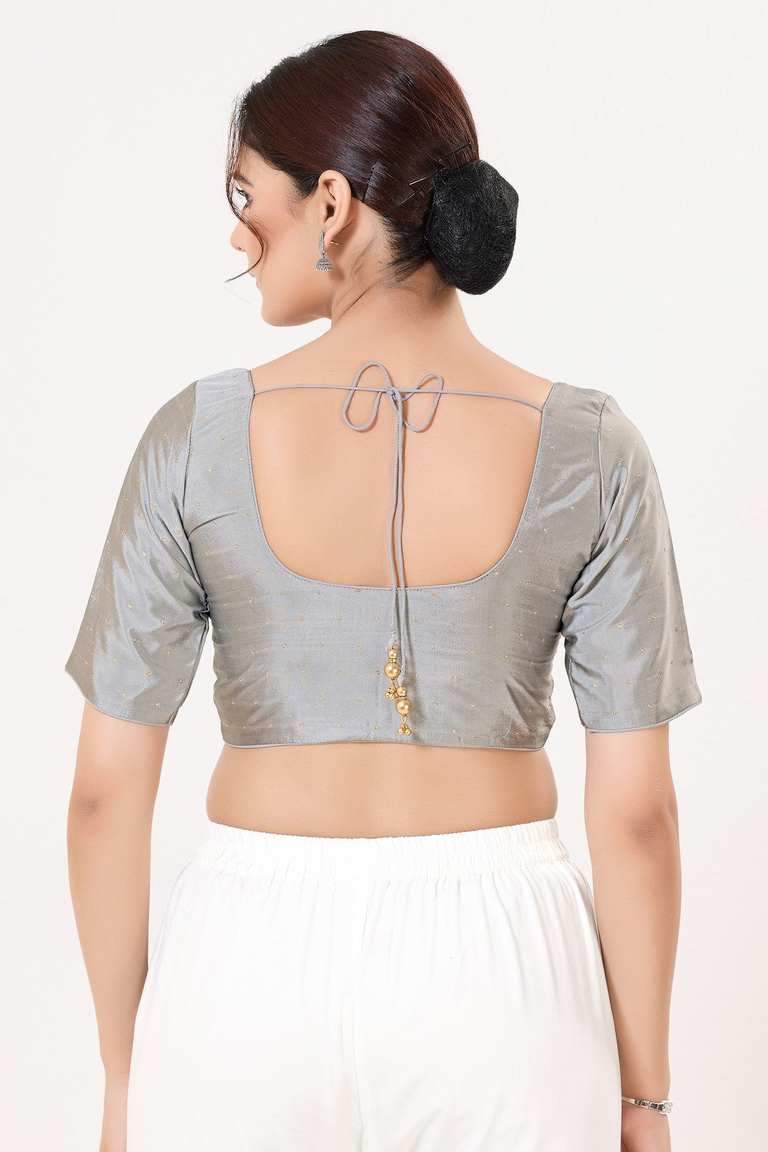 Vamas Tafetta Silk Zari Butti Round Neck Festive Blouse