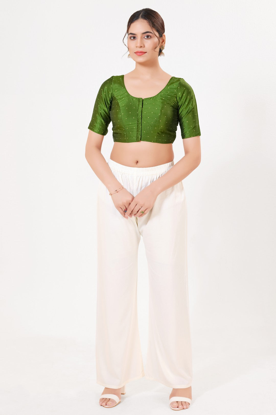 Vamas Tafetta Silk Zari Butti Round Neck Festive Blouse