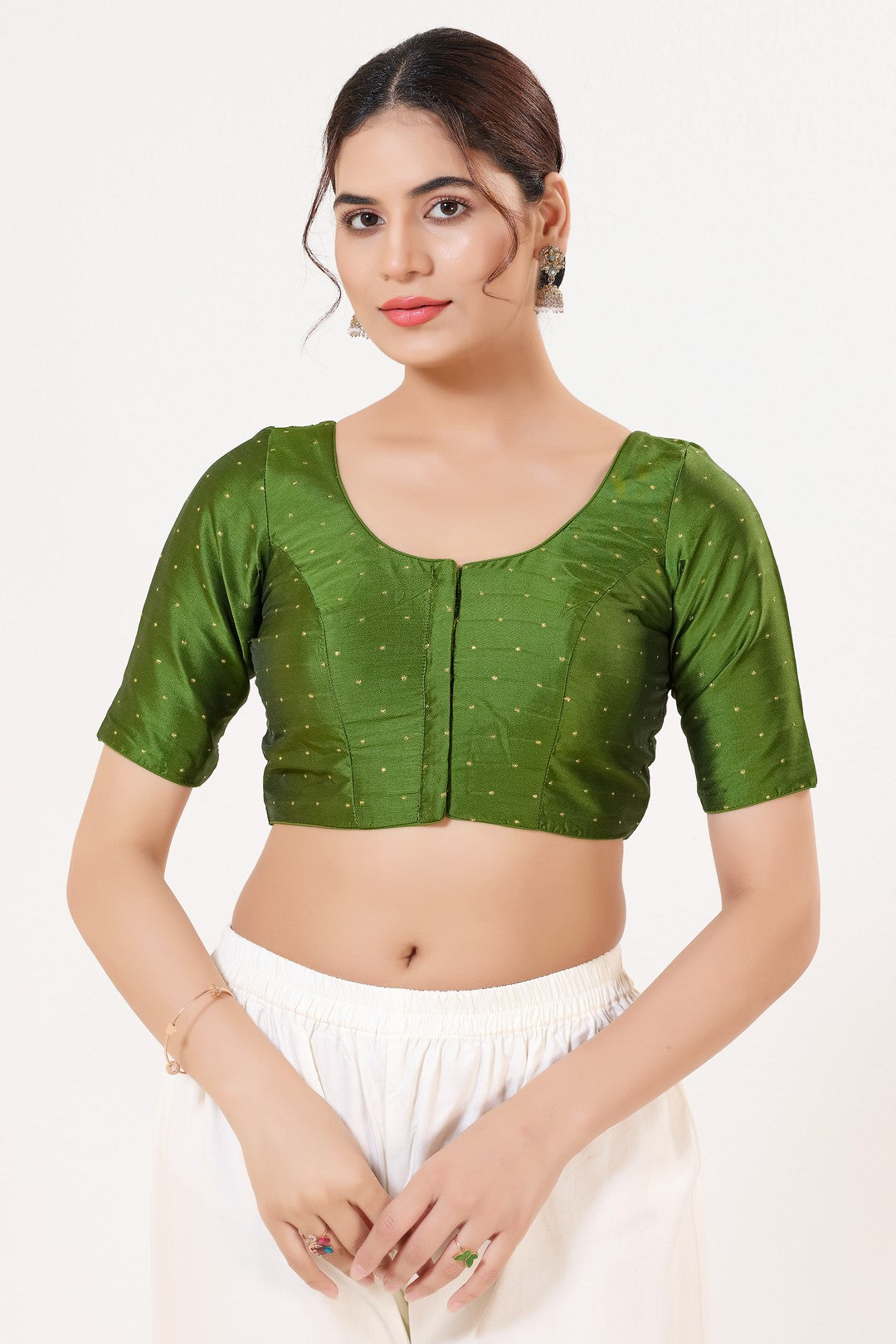 Vamas Tafetta Silk Zari Butti Round Neck Festive Blouse