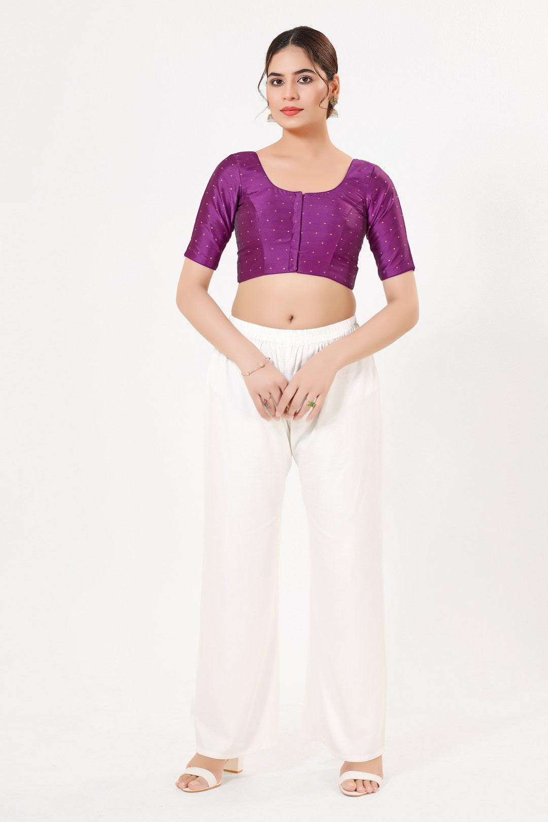 Vamas Tafetta Silk Zari Butti Round Neck Festive Blouse