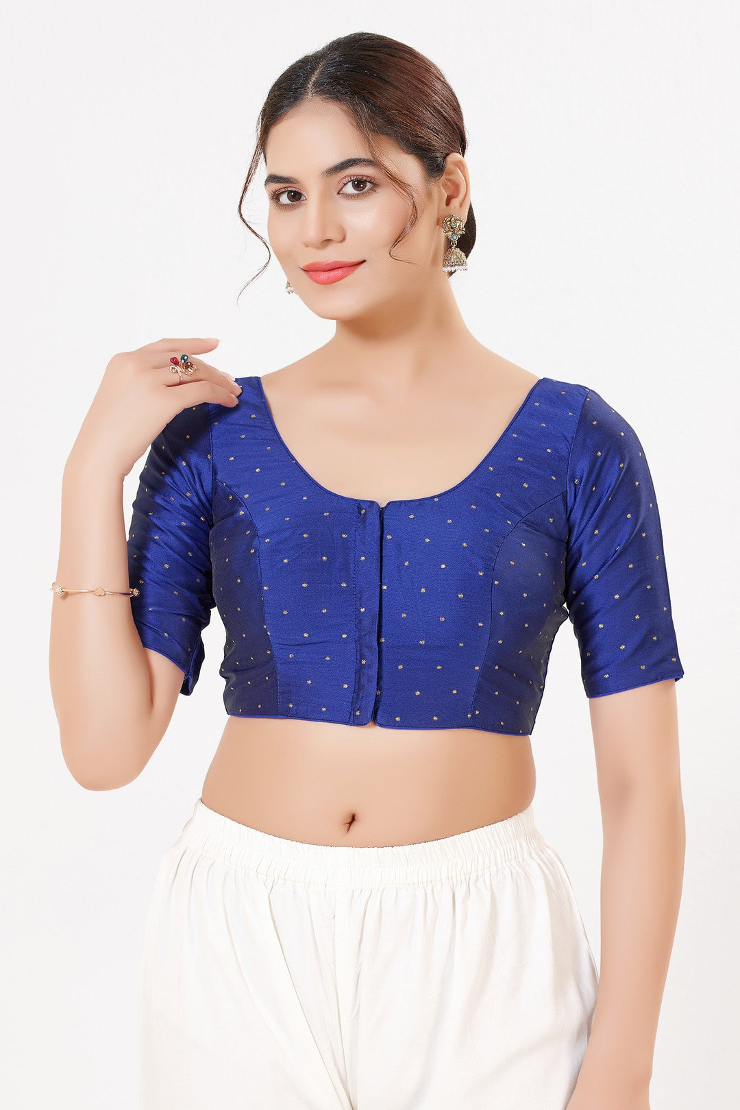 Vamas Tafetta Silk Zari Butti Round Neck Festive Blouse