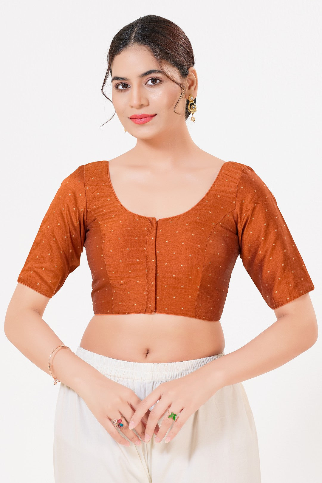 Vamas Tafetta Silk Zari Butti Round Neck Festive Blouse