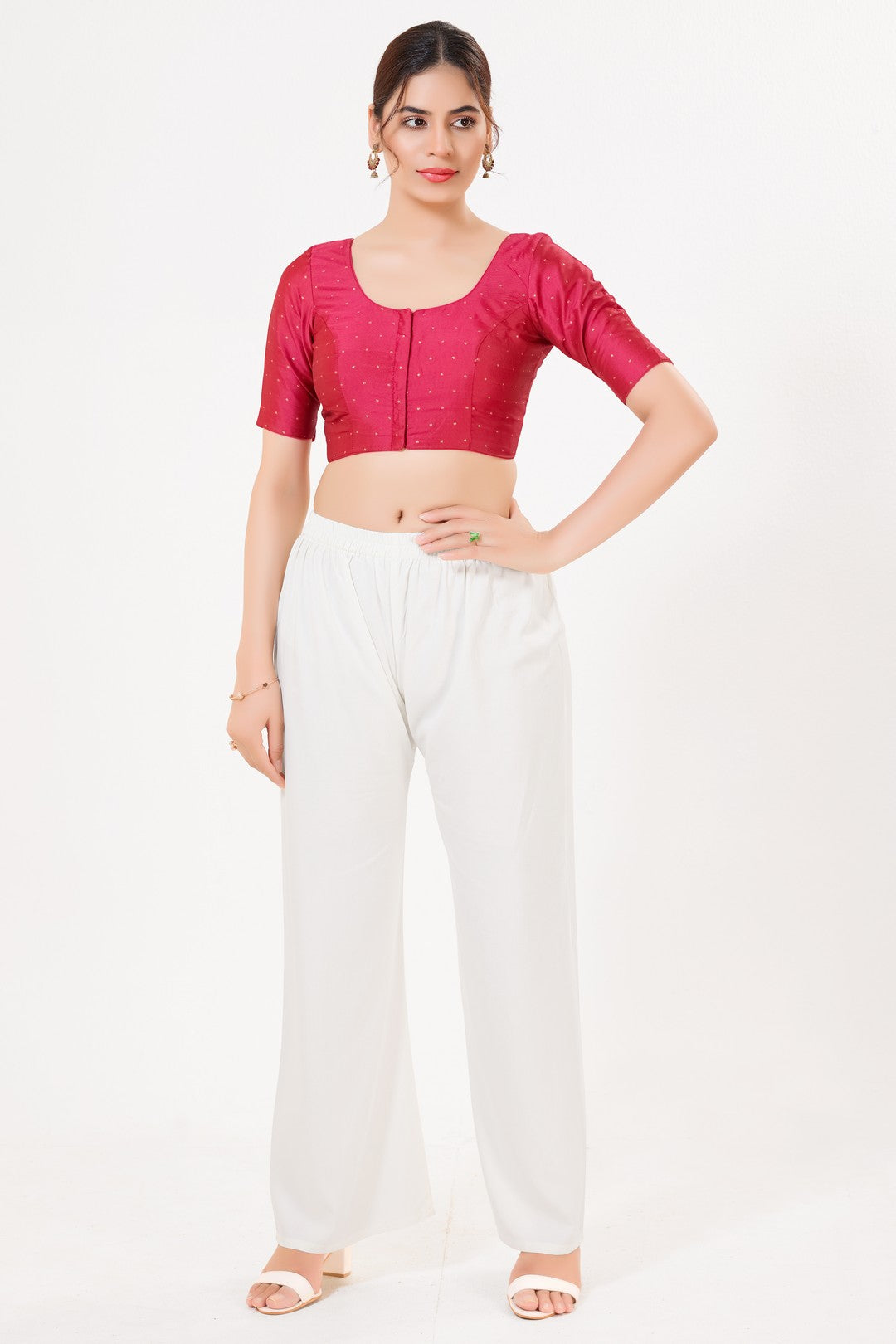 Vamas Tafetta Silk Zari Butti Round Neck Festive Blouse