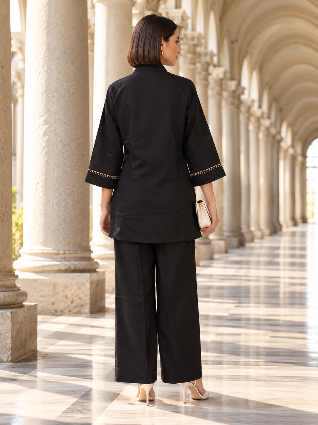 Black Blanket Stitch Co-ord Set in Cotton