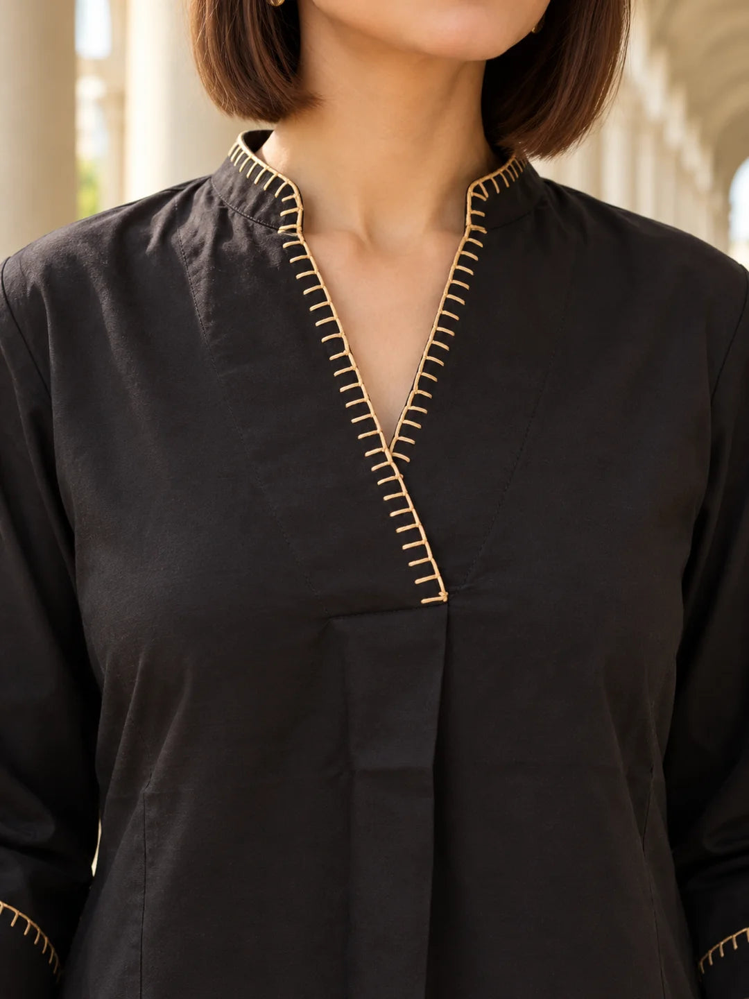 Black Blanket Stitch Co-ord Set in Cotton