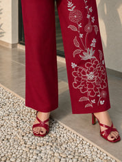 Maroon Embroidered Kurta With Pants