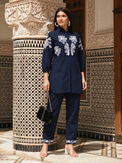 Navy Blue Bold Placement Print Cotton Co-Ord Set