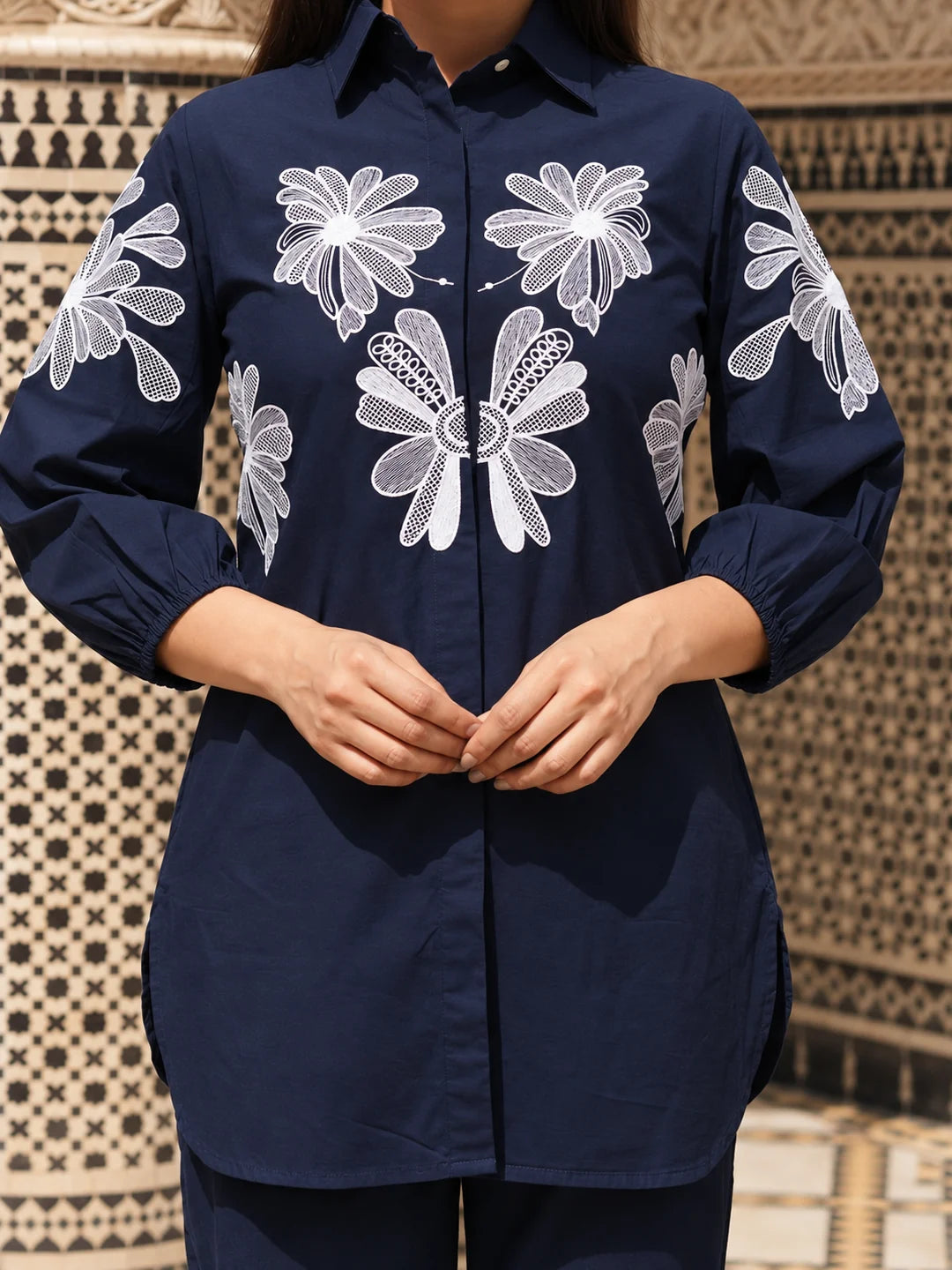 Navy Blue Bold Placement Print Cotton Co-Ord Set