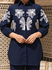 Navy Blue Bold Placement Print Cotton Co-Ord Set