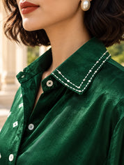 Bottle Green Hand-Tied Pure Bandhani Co-ord Set in Gajji Silk