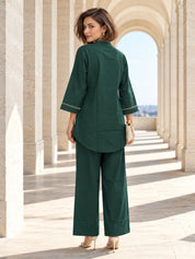 Bottle Green Blanket Stitch Co-ord Set in Cotton