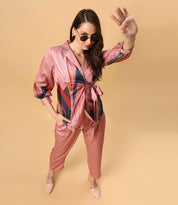 Pink Abstract Print Satin Co-Ord Set