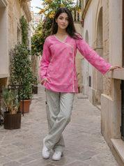 Hot Pink Angrakha Cotton Short Kurti