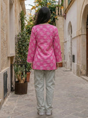 Hot Pink Angrakha Cotton Short Kurti