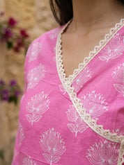 Hot Pink Angrakha Cotton Short Kurti