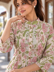 Baby Pink Pintuck Floral Jaal Tunic in Cotton