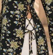 Dark Green Criss-Cross Tie Big Floral Short Kurti in Cotton