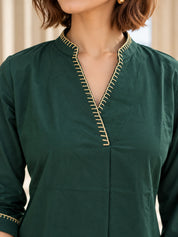 Bottle Green Blanket Stitch Co-ord Set in Cotton