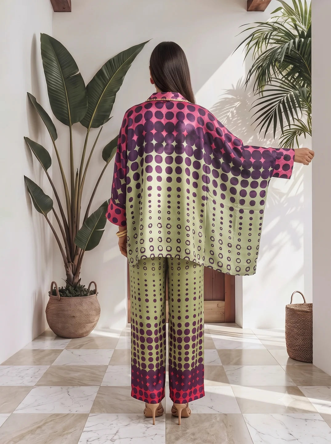 Sage Green Printed 2-Piece Co-ord Set in Muslin