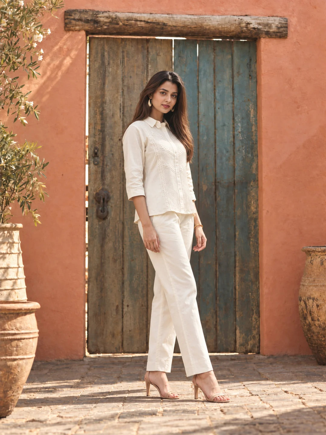 Conjunto de algodón liso blanco Flex