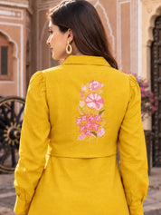 Mustard Embroidered 3-Piece Set in Dola Silk