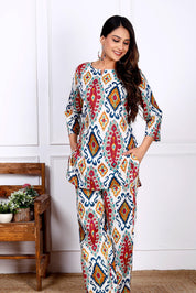 Bold iIkat Print Cotton  Kurta With Pant