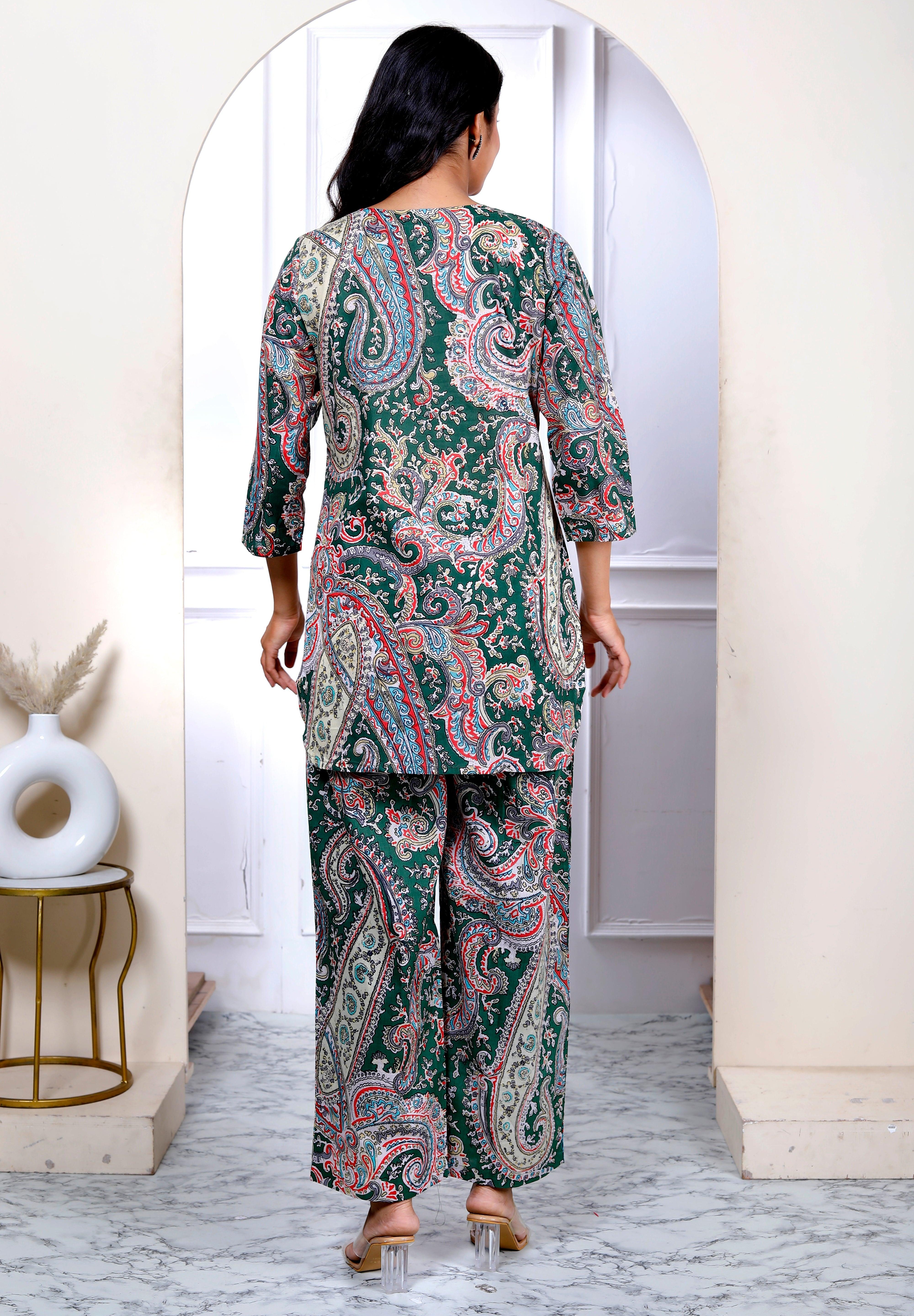 Multi Color Cotton Paisley Printed Kurta With Pant