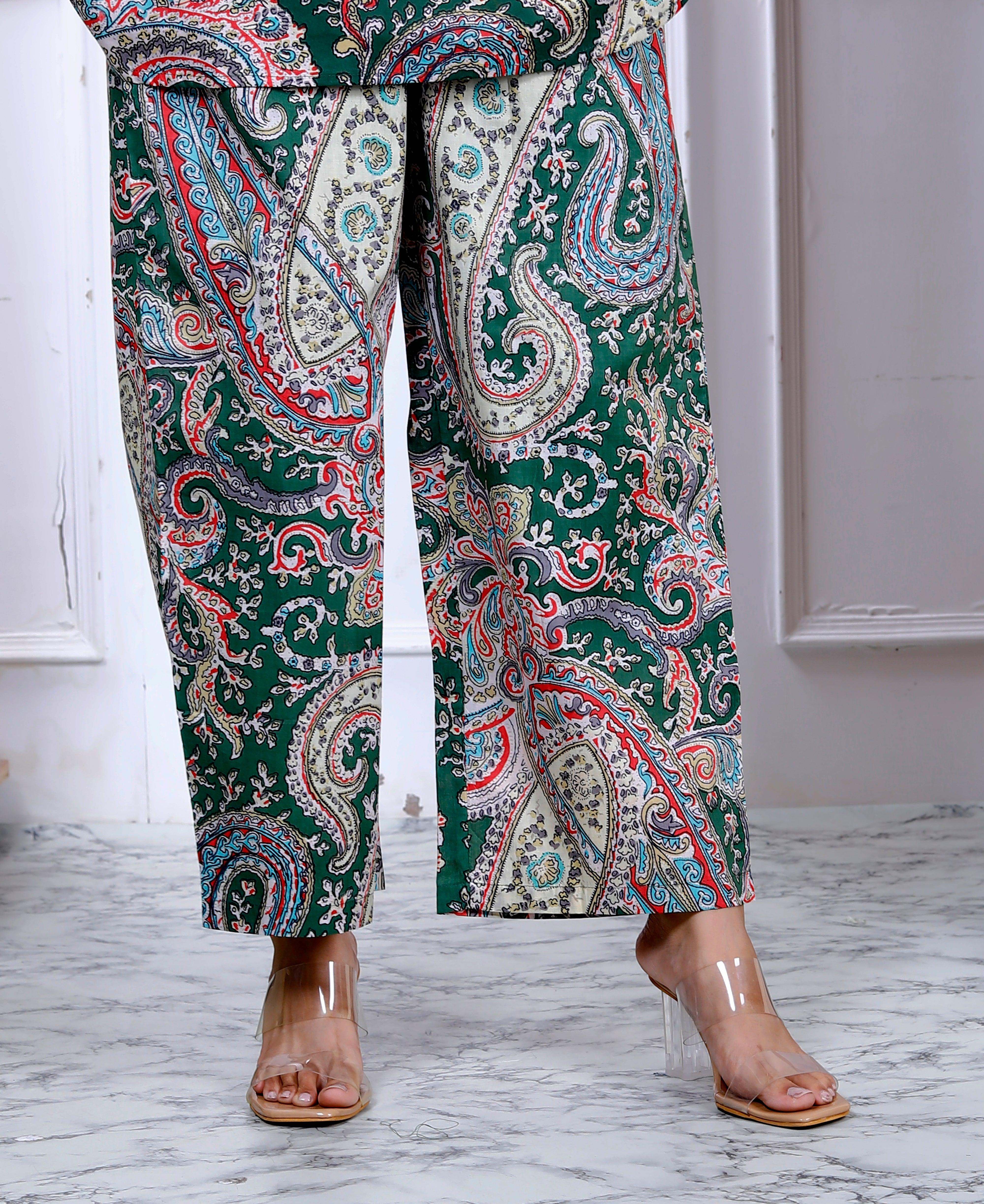 Multi Color Cotton Paisley Printed Kurta With Pant